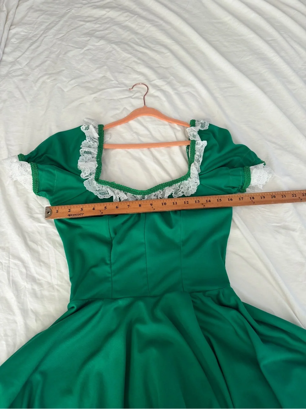 Vintage Green Kids Costume Dress with White Lace